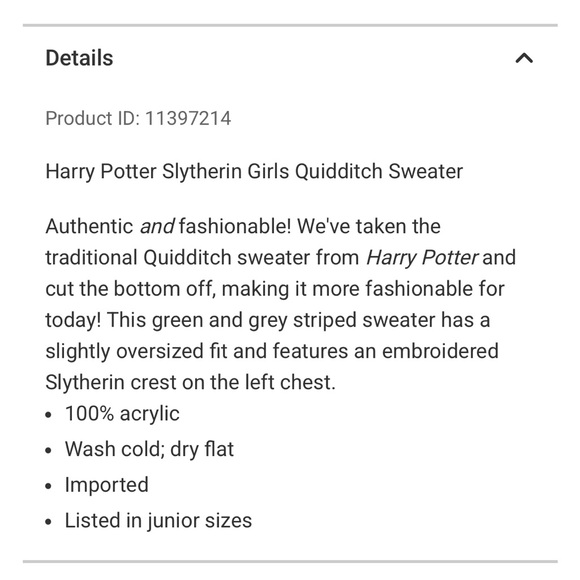 Harry Potter Slytherin Quidditch Cropped Sweater in size Small - Picture 6 of 6